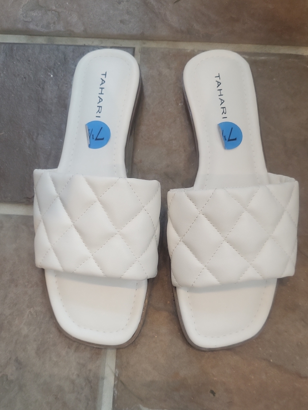 Tahari White Quilted Slide Sandals